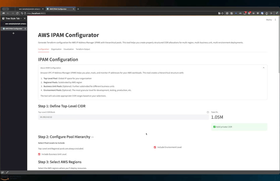 Donny's IPAM Configurator Demo - Complete Streamlit application workflow